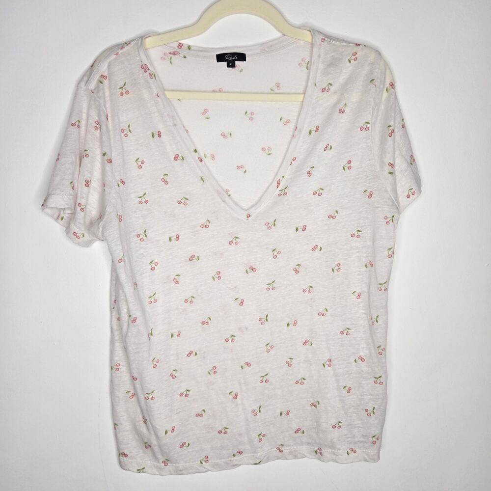Rails Women Cherry Print Linen Tee Cara Lightweight Summer Fruit Novelty Large - Picture 10 of 13